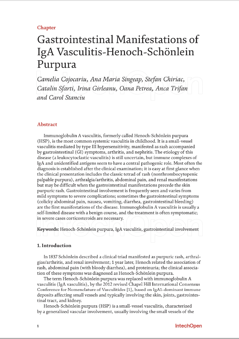 Gastrointestinal Manifestations of IgA Vasculitis-Henoch-Schonlein Purpura Anca Trifan